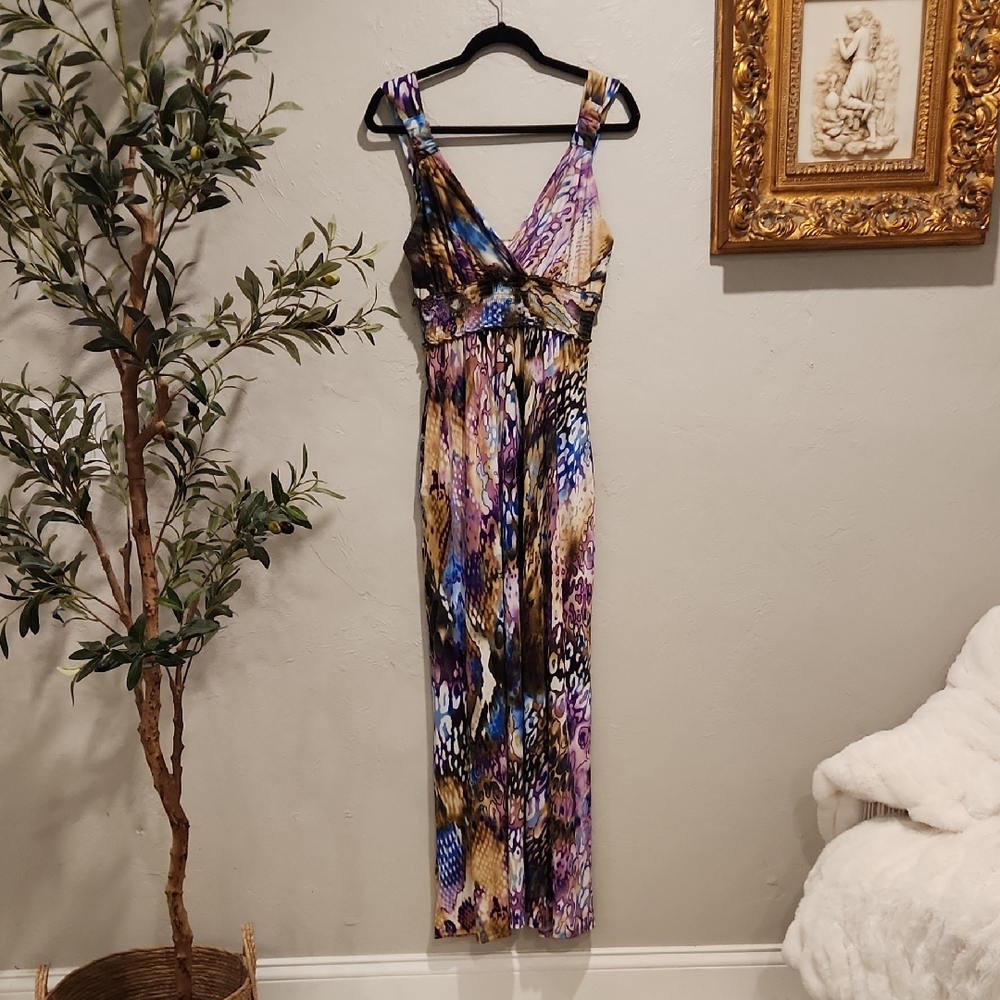 ECI Purple and Gold Patterned Maxi Dress